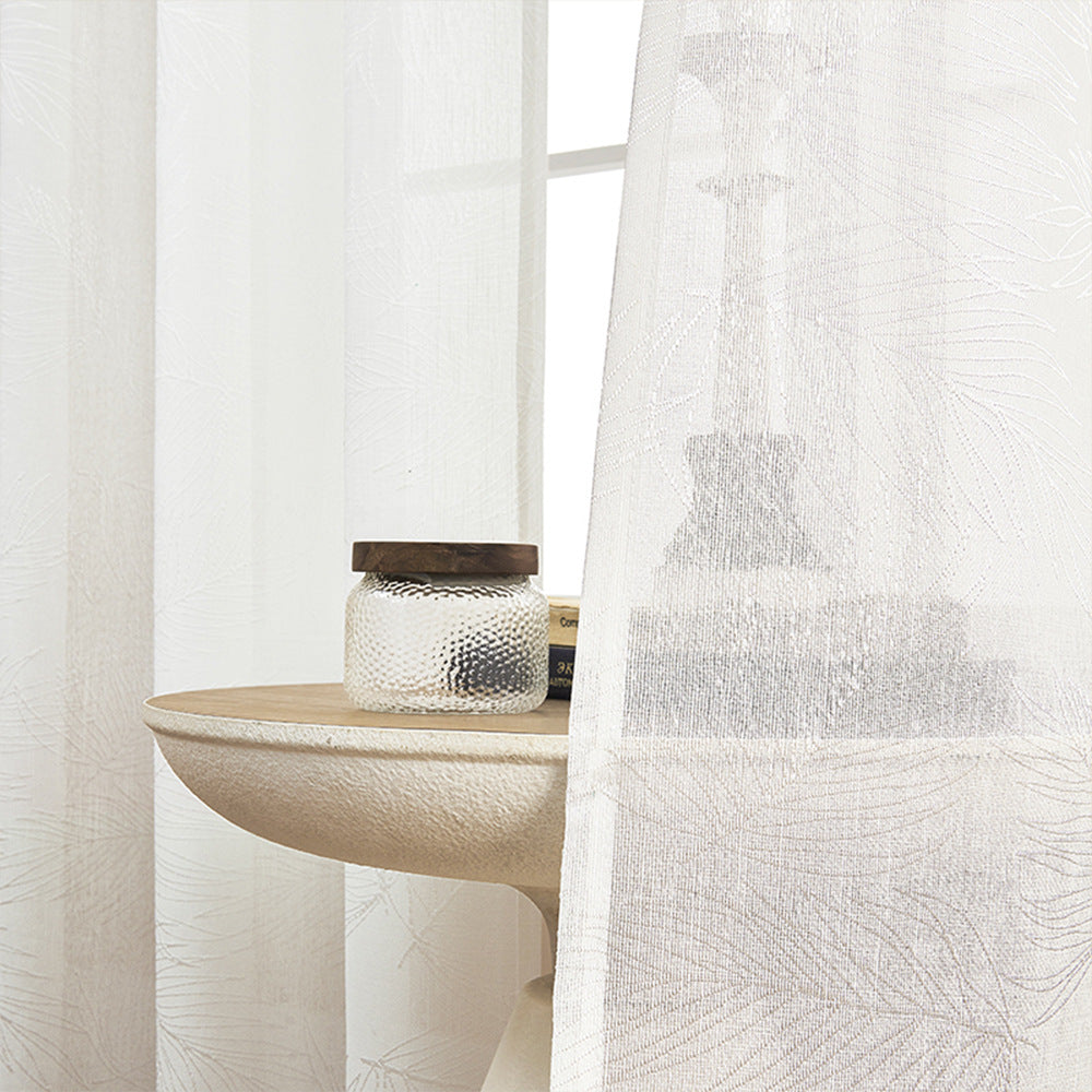 Rideaux Blancs Transparents - Motif  Feuilles