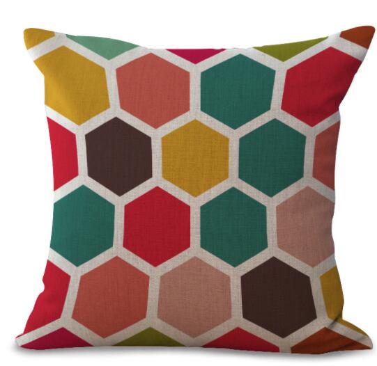 Housse de Coussin en Lin Coton Imprimé Géométrique Coloré - 20 Styles disponibles